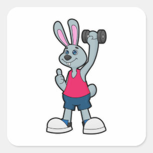 Sticker Carré Rabbit à Fitness avec Dumbbell