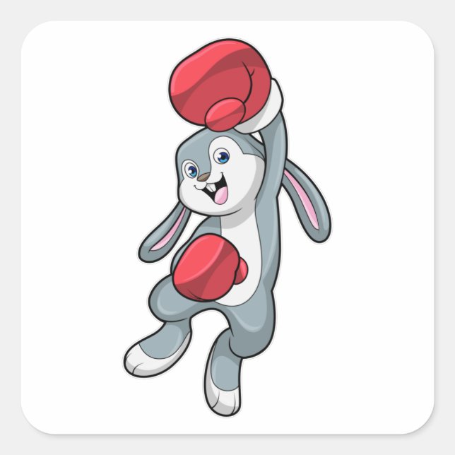 Sticker Carré Rabbit à la boxe avec gants de boxe (Devant)