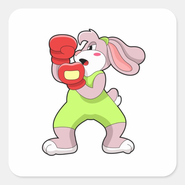 Sticker Carré Rabbit à la boxe avec gants de boxe (Devant)