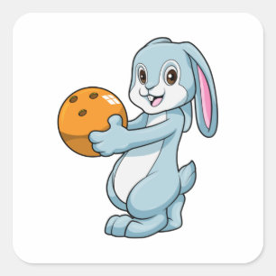 Sticker Carré Rabbit at Bowling with Bowling ball