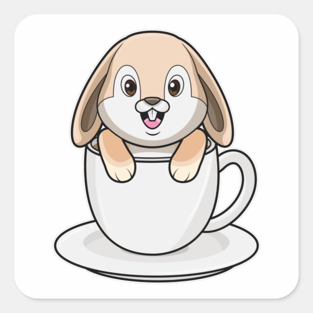 Sticker Carré Rabbit avec café (Devant)