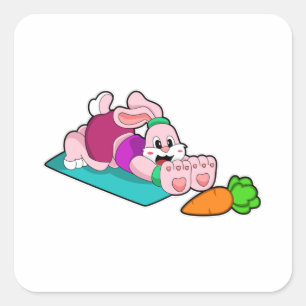 Sticker Carré Rabbit avec carotte au Yoga sur tapis de Yoga