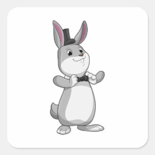 Sticker Carré Rabbit avec chapeau et cravate de la ceinture