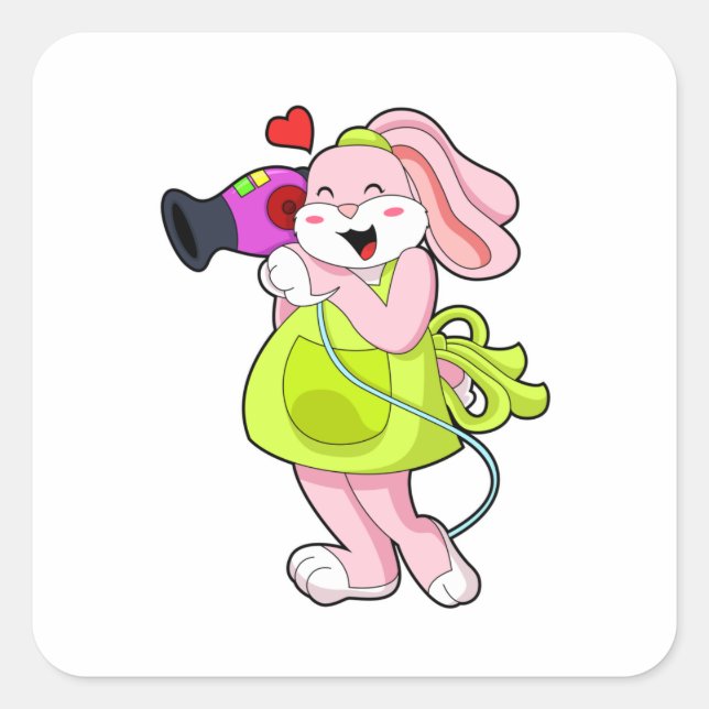 Sticker Carré Rabbit comme coiffeur avec sèche-cheveux (Devant)