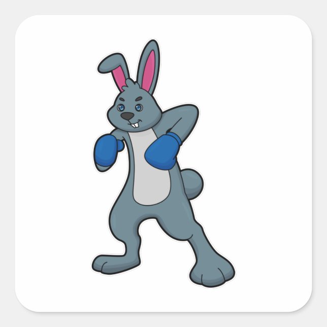 Sticker Carré Rabbit en boîte avec gants de boxe (Devant)