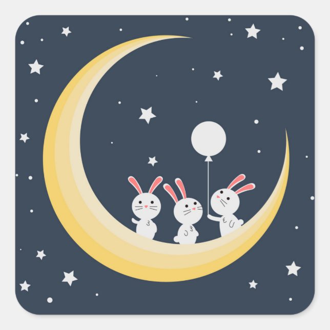 Sticker Carré Rabbits on the moon (Devant)