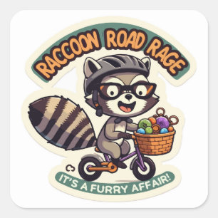 Sticker Carré Raccoon à vélo faisant une Road Rage