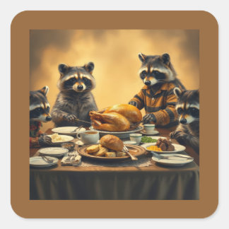 Sticker Carré Raccoon Family Thanksgiving