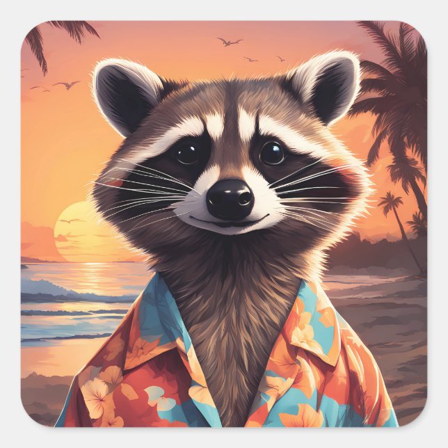 Sticker Carré Raccoon Holiday (Devant)