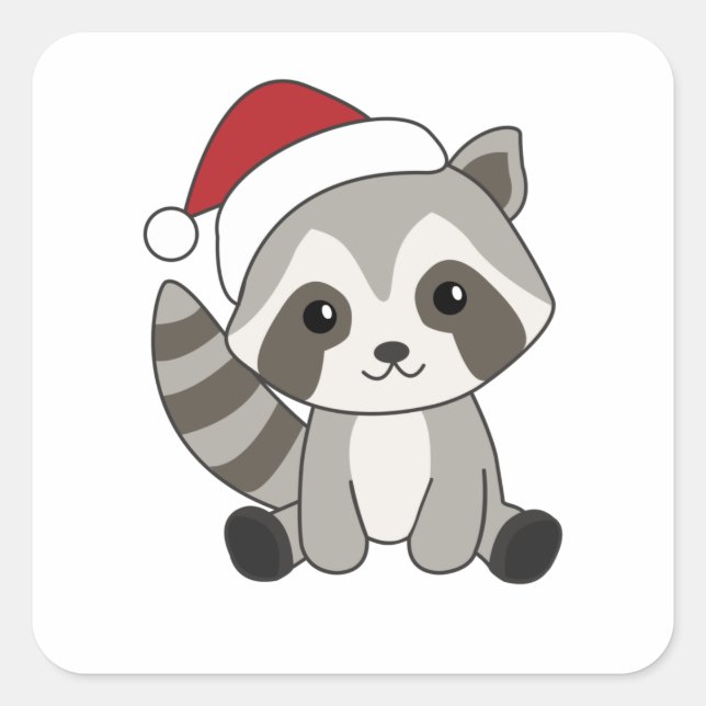 Sticker Carré Raccoon Noël Neige hiver Raccoon (Devant)