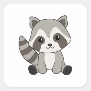 Sticker Carré Raccoon Sweet Animaux Pour Enfants Funny Raccoons