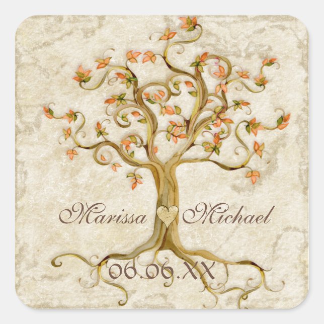 Sticker Carré Racines de l'arbre à spirales - Mariage de jonctio (Devant)