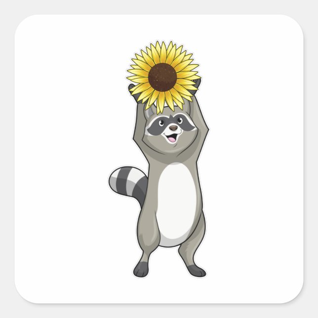 Sticker Carré Racoon avec tournesol (Devant)