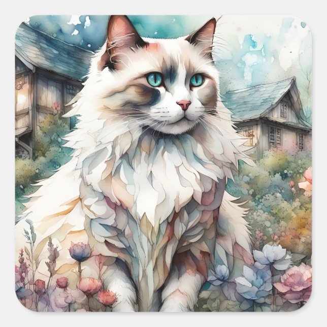Sticker Carré Ragdoll Chat en anglais Garden (Devant)