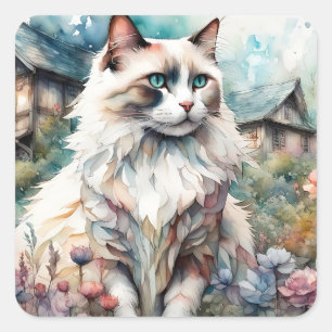 Sticker Carré Ragdoll Chat en anglais Garden