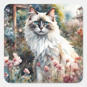 Sticker Carré Ragdoll Chat en anglais Garden