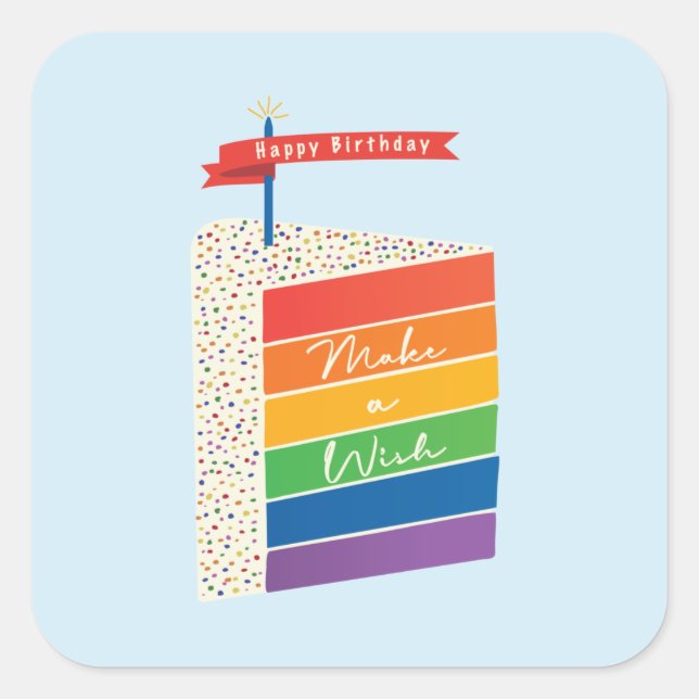Sticker Carré Rainbow Cake Joyeux anniversaire Faire un voeu (Devant)