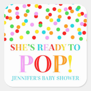 Sticker Carré Rainbow Confetti Elle est prête à pop Nom personna