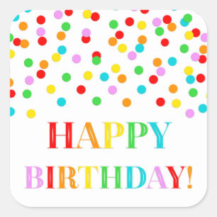 Sticker Carré Rainbow Confetti Joyeux anniversaire