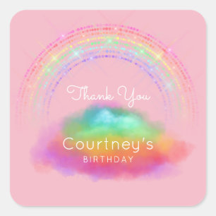 Sticker Carré Rainbow Faver Tags Merci Anniversaire rose