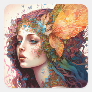 Sticker Carré Rainbow Goddess Imaginaire Art