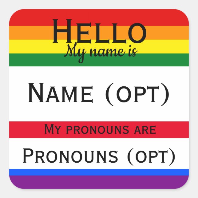 Sticker Carré Rainbow Hello Pronouns (Devant)