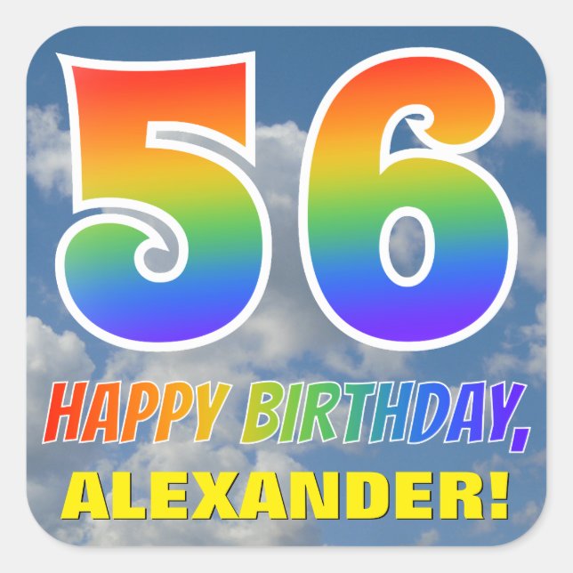Sticker Carré Rainbow Look "56" & "HAPPY BANTHDAY", Nuages, Sky (Devant)
