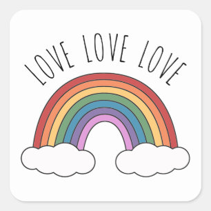 Sticker Carré Rainbow Love Love Love