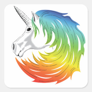 Sticker Carré Rainbow Mane Unicorn