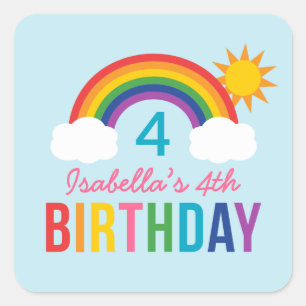 Sticker Carré Rainbow Sky Blue Girls Anniversaire