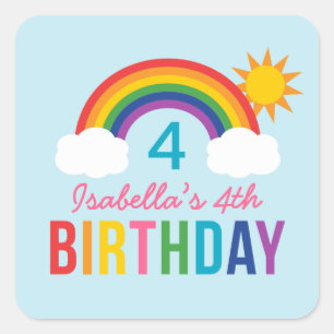 Sticker Carré Rainbow Sky Blue Girls Anniversaire