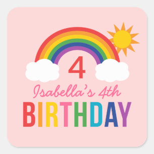 Sticker Carré Rainbow Sky Light Rose Girls Anniversaire