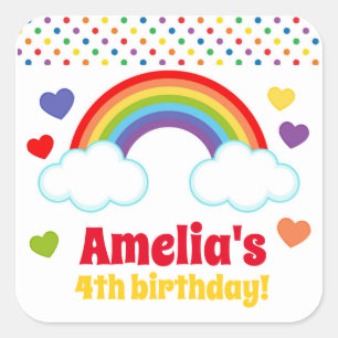 Sticker Carré Rainbows Hearts and Dots Girls Anniversaire