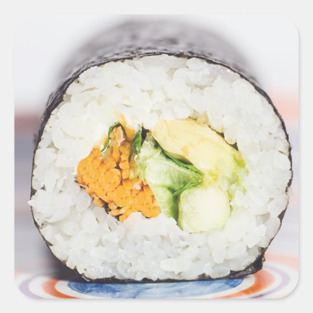 Sticker Carré Râle de sushi Poisson et riz (Devant)