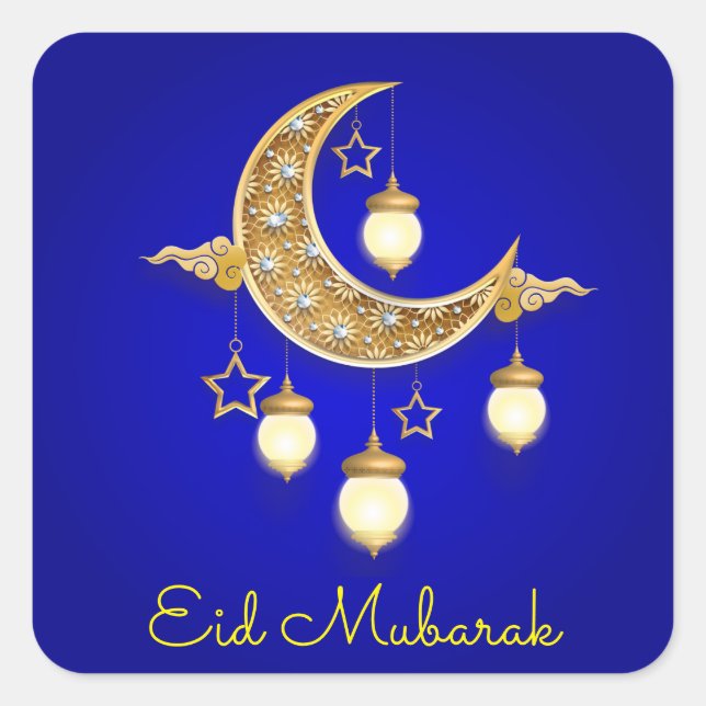 Sticker Carré Ramadan bleu Kareem - Aïd Moubarak (Devant)