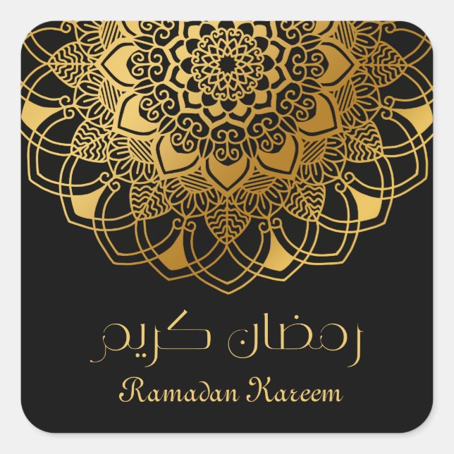 Sticker Carré Ramadan Kareem abstrait motif or floral (Devant)