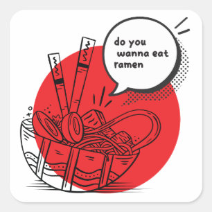 Sticker Carré Ramen Kawaii Mignon - Nourriture Japonaise Drôle