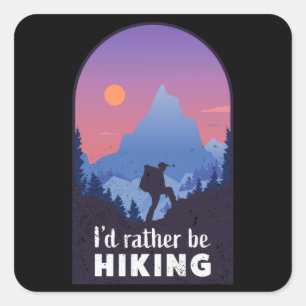 Sticker Carré Randonnée Funny Mountain Cadeau pour randonneur