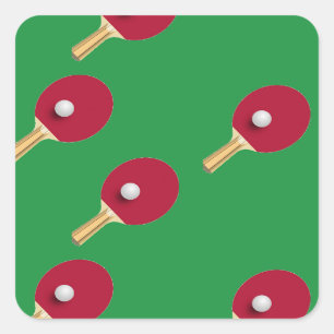 Sticker Carré Raquette de ping-pong et boule sur vert
