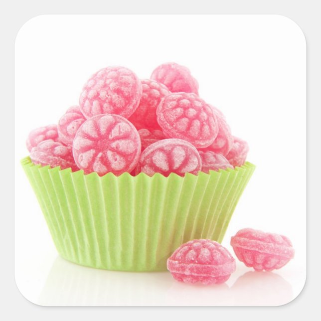 Sticker Carré Raspberry clay candy sweets en green cup cake (Devant)