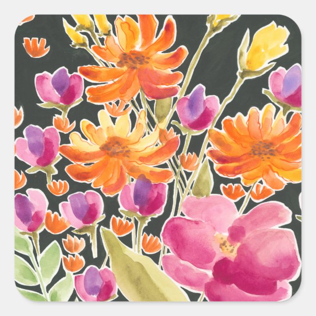 Sticker Carré Rassemblement splendide - Fleurs roses et orange (Devant)