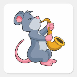 Sticker Carré Rat à Musique avec Saxophone