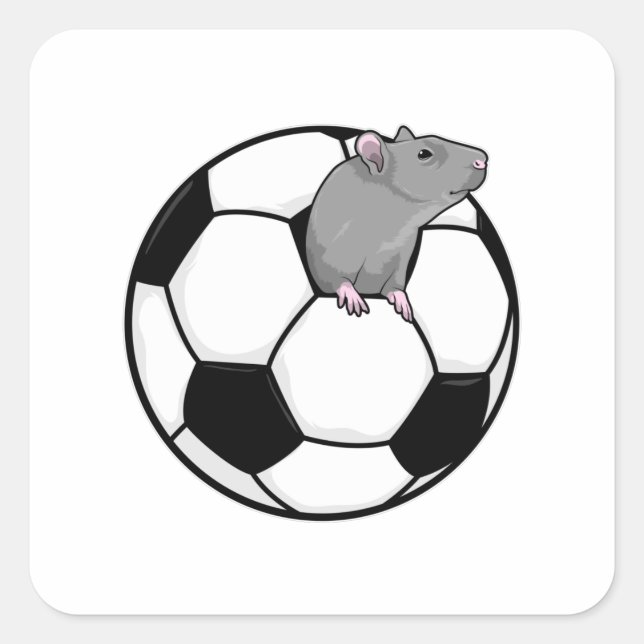 Sticker Carré Rat avec balle de football (Devant)