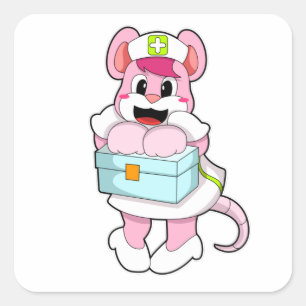 Sticker Carré Rat comme infirmière avec boîte