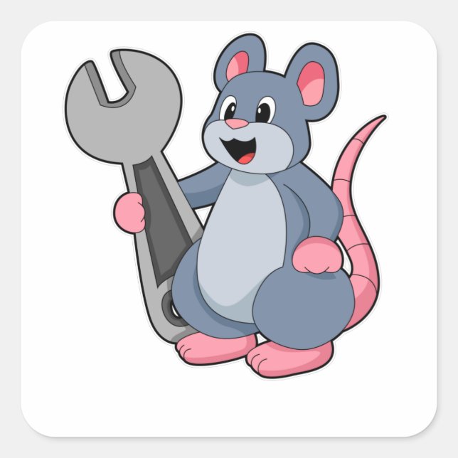 Sticker Carré Rat comme mécanique avec clé (Devant)