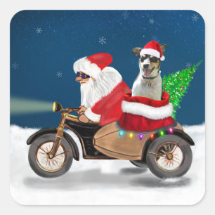 Sticker Carré Rat Terrier Chien Noël Père Noël