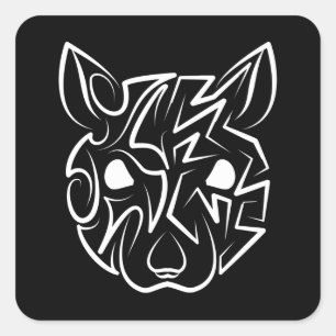 Sticker Carré Rat tribal noir et blanc