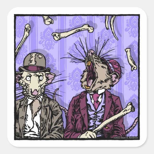 Sticker Carré Rats et os - Pop Goth Nightmare Surreal (Devant)