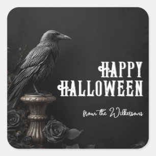Sticker Carré Raven & Black Rose Gothique Halloween Nom Personna
