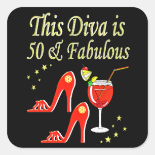 STICKER CARRÉ RAVISHING RED MARTINI ET HEELS 50E ANNIVERSAIRE